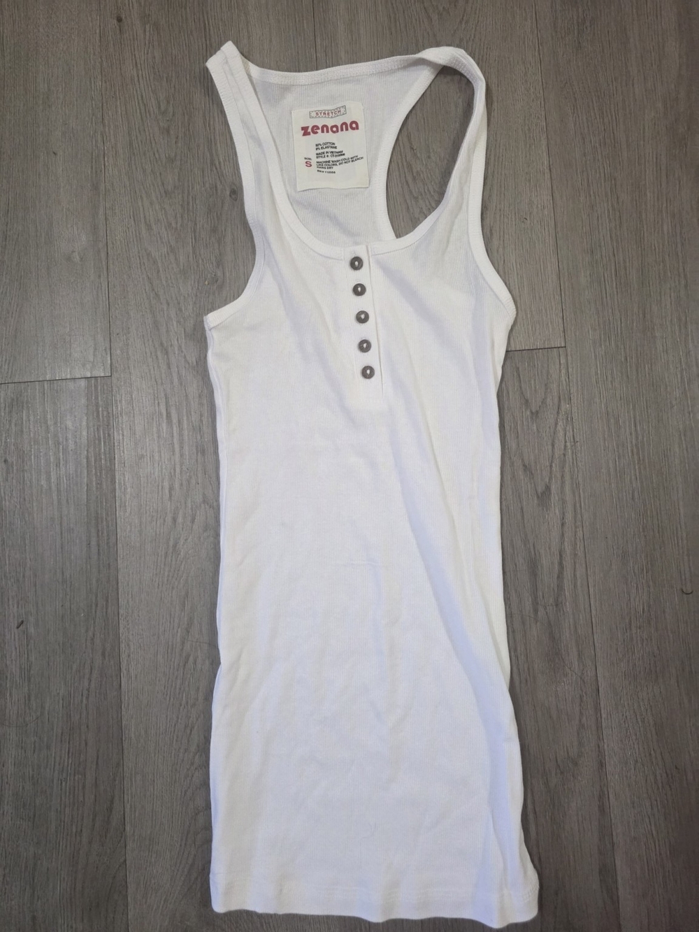 Zenana Outfitters White Ribbed Henley Racerback Tank